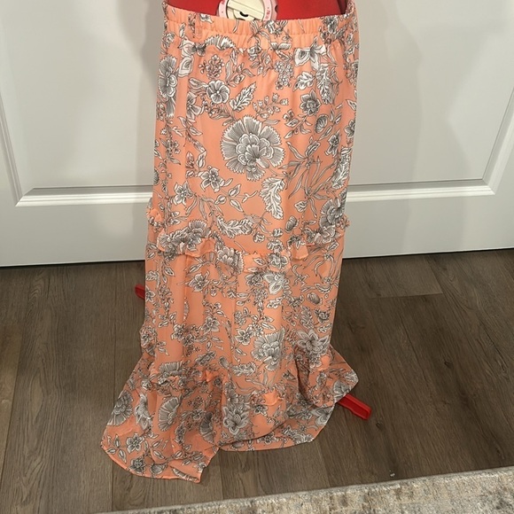 Loft Outlet Peach Floral Maxi Tiered Skirt Size Large - Picture 2 of 4